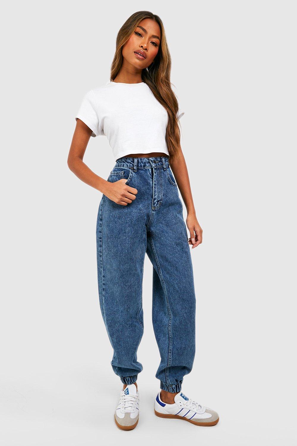 High Waisted Cuffed Mom Jeans boohoo